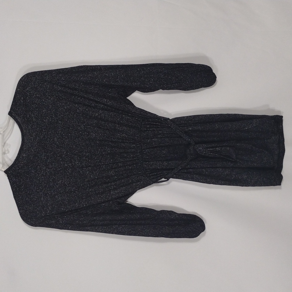 NWT Lazy Sundays Sz Medium Pullover black Marled Knit Long Sleeve Dress Tie Belt